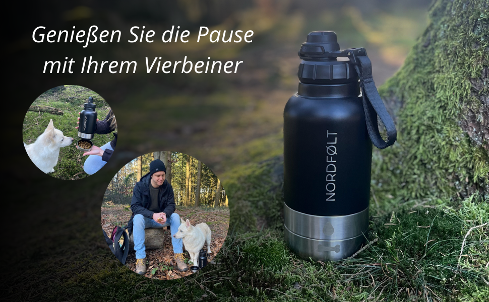 NORDFØLT® Поїлка для собак 4-в-1 з мисками для води та корму, 950 мл, ізотермо-пляшка з нержавіючої сталі, аксесуари для собак, BPA-Free