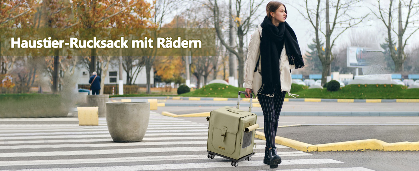 Рюкзак для тварин Galatée з колесами, візок для домашніх тварин, сумка для подорожей з собакою знімні колеса, рюкзак для собак з сітковими вентиляційними вікнами (білий)