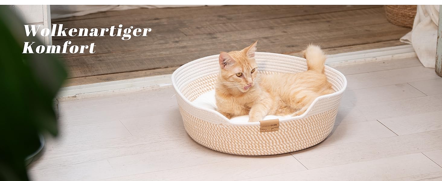 Килимок для котів CheerPals з подушкою, 47 см, бавовняне плетене ліжко, для сну, універсальний, підходить для всіх котів