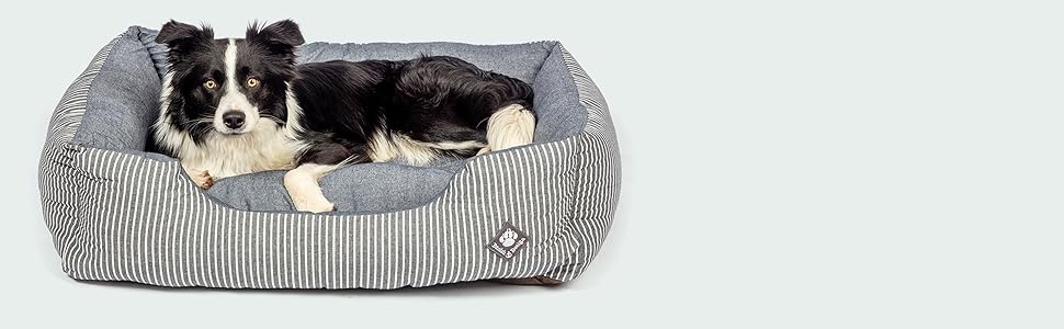 Ліжко для собак Danish Designs, стиль Марітайл, денім, блакитно-кремове, 58 см, розмір 62 x 50 x 17 см