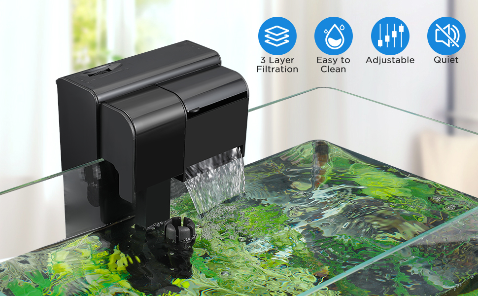 Фільтр для акваріума SOUSLOW 5W, 450 л/год, для акваріумів 10-100 літрів, з регулюванням потоку води та аерацією