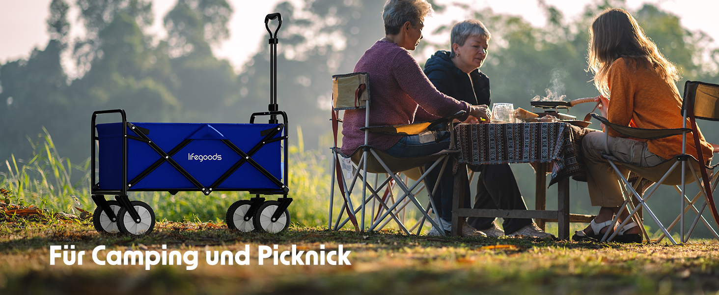 Візок-тачка LifeGoods складний, 98x45 см, блакитний – 94 л, колеса з гуми, 360°