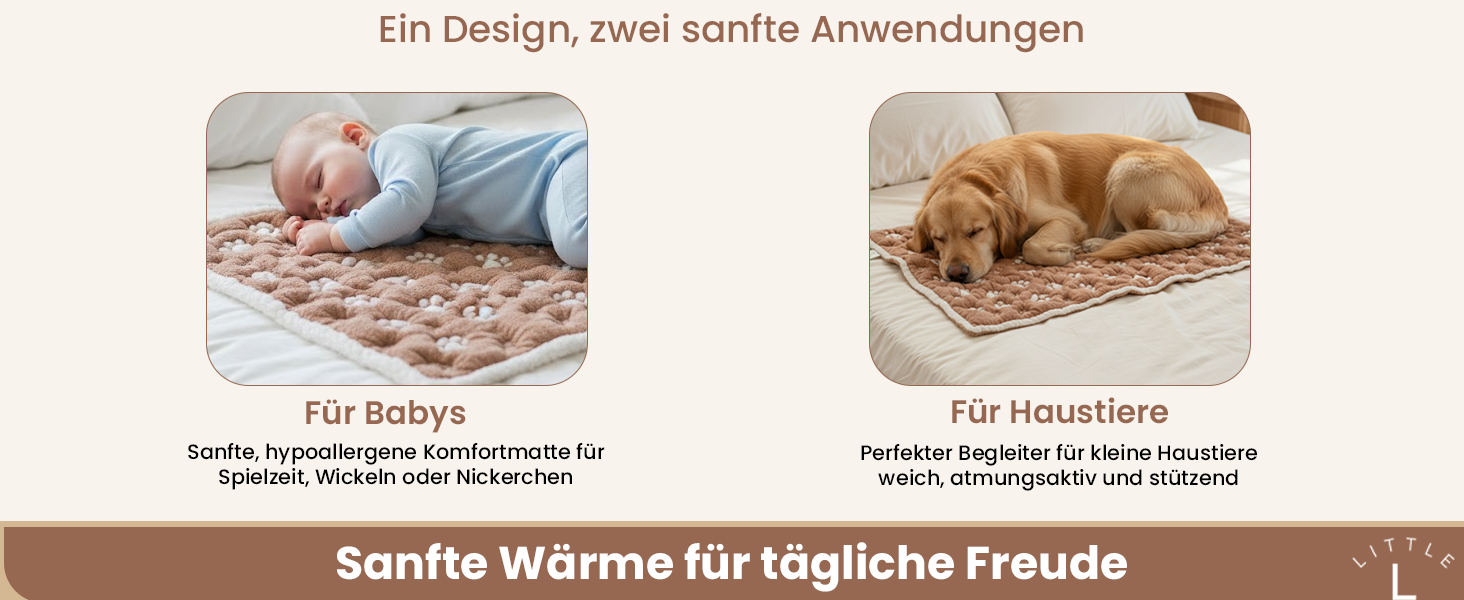 Килимок для собак та котів PetMat з органічної бавовни, 40,6 x 61 см, двосторонній, безшовний, м'який 3D-в'язаний, для лежанок, бежевий