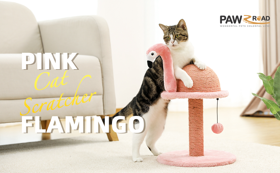 Креативний когтеточка PAWZ Road Flamingo, стильний котячий комплекс, висота 48 см, рожевий