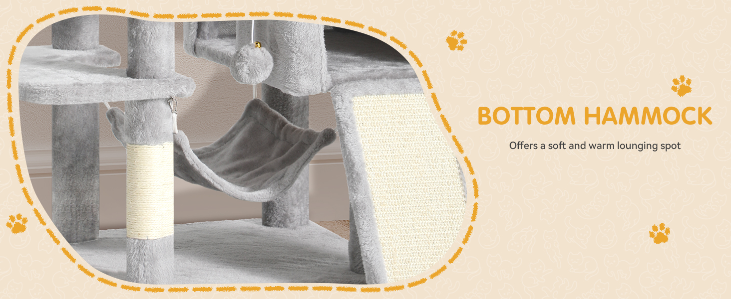 Кігтеточка YITAHOME XL, 137 см, з 2 сизалевими стовпцями, 1 платформою, 2 печерами, гамаком, іграшками-м'ячиками та кігтедробилкою. Ідеальний кімнатний комплекс для котів, сірий колір.