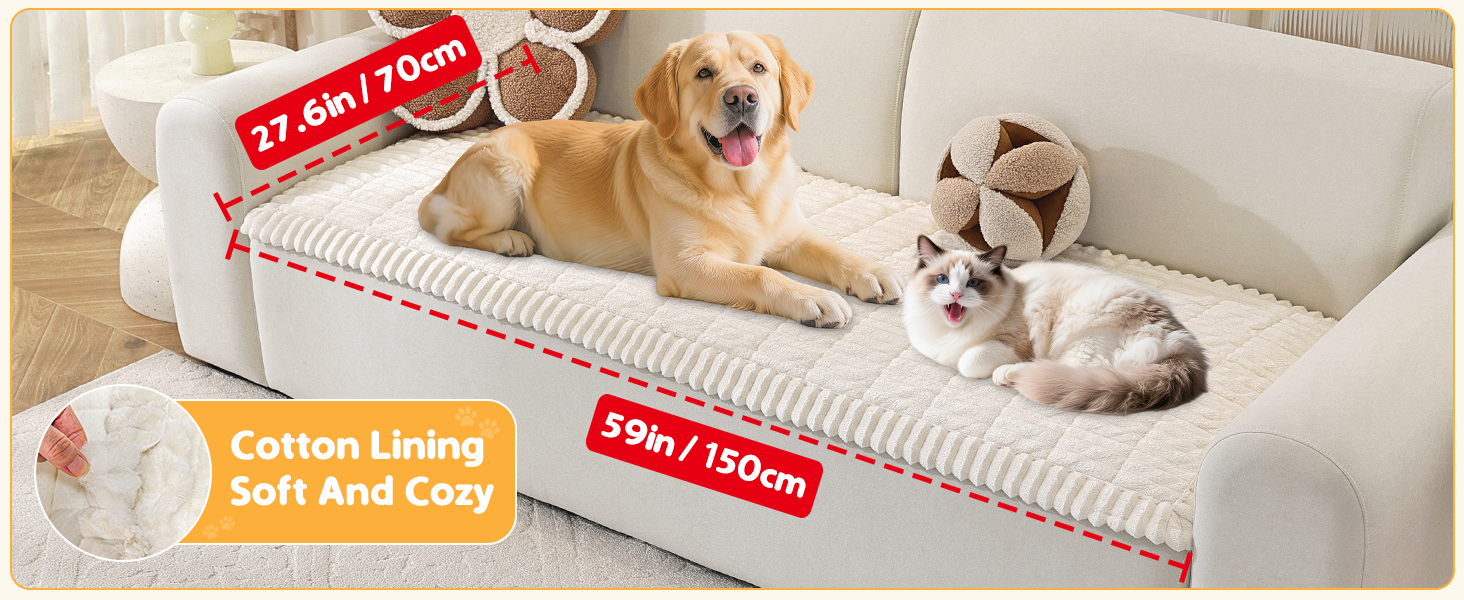 Плед на диван для собак, фланелевий, 70 x 150 см, бежевий. М'який, зручний, антиковзаючий, для захисту дивану. Машинне прання.