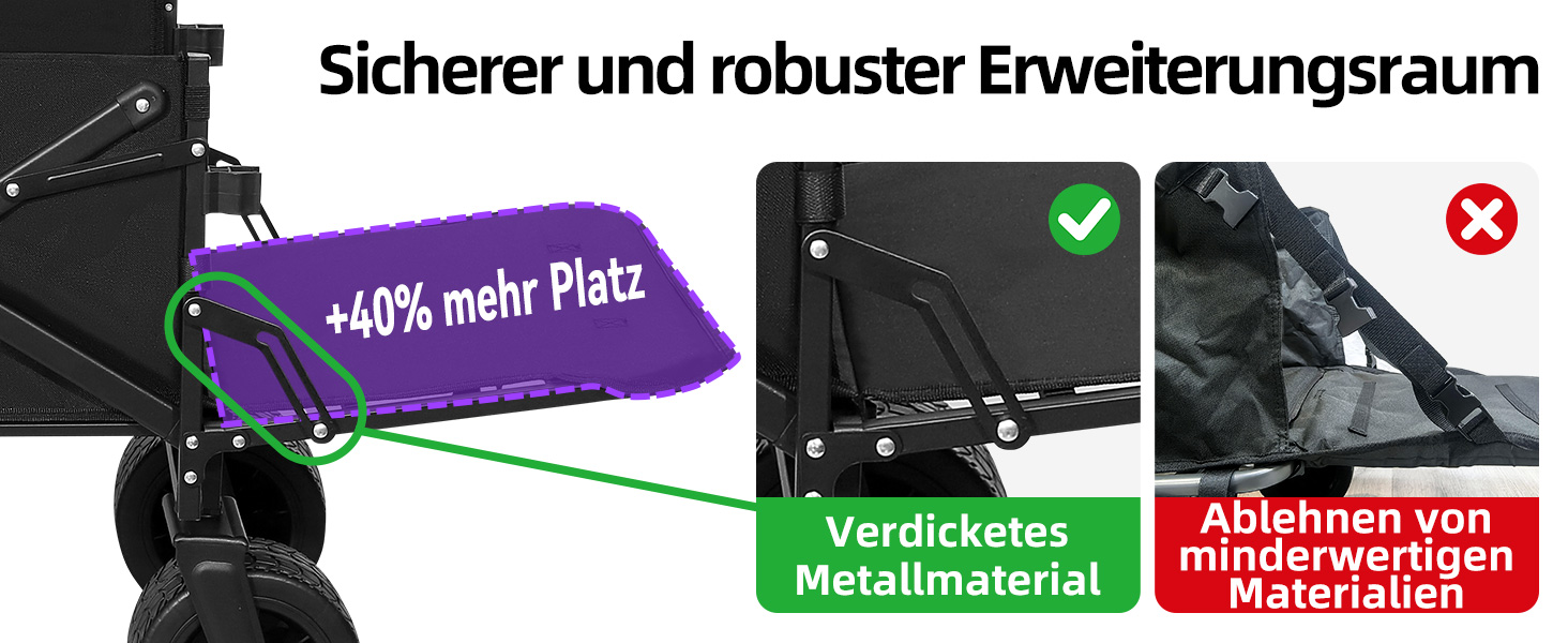 Візок для собак до 50 кг, розкладний, чорний - без даху. Візок-будка з безкамерними шинами для бездоріжжя, регульованою ручкою та заднім отвором для зручного завантаження. Підходить для великих та літніх собак, після операцій.