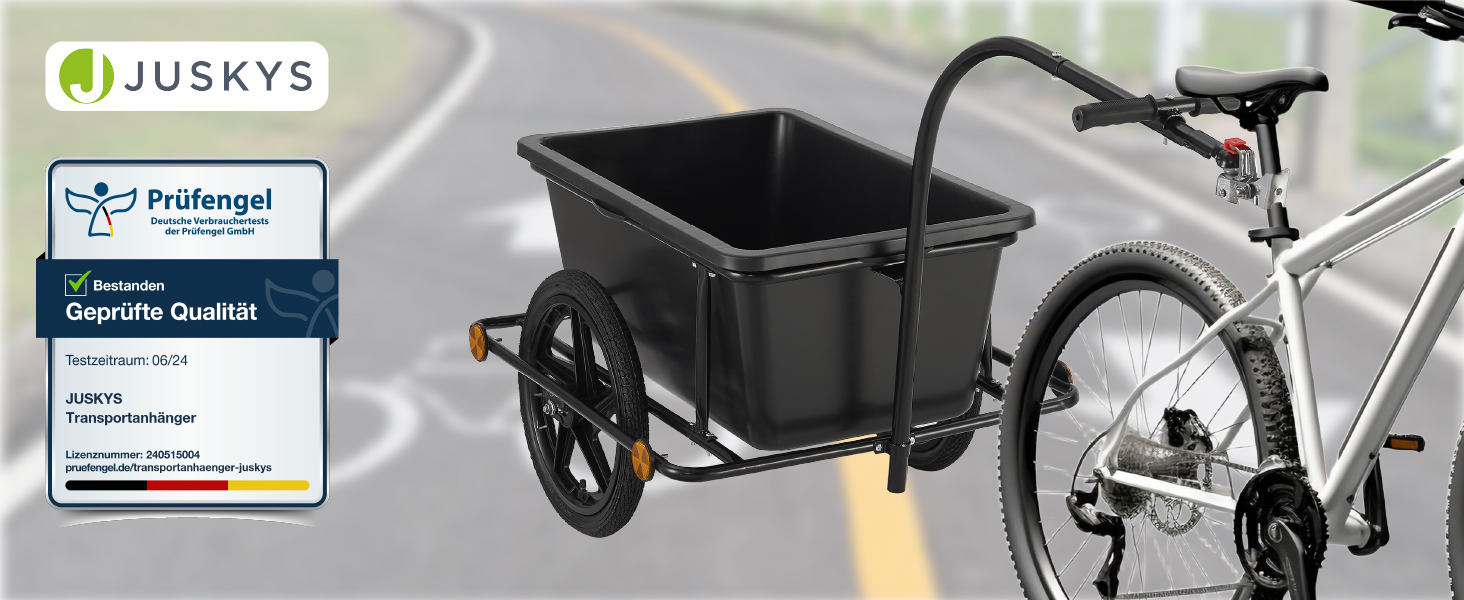 Велосипедний причіп Juskys 90 літрів: вантажний причіп з зчепленням та тентом - для вантажопідйомністю 40/80 кг