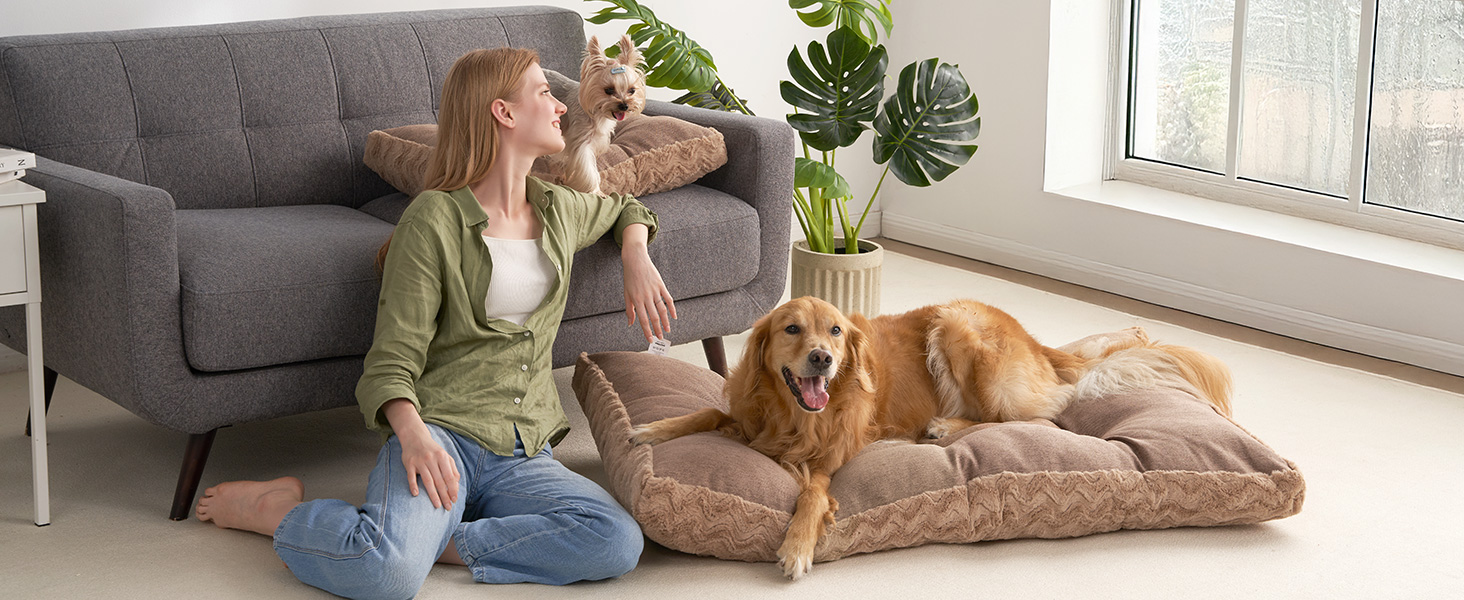 Килимок для собак великих порід EHEYCIGA, 104x68 см, XL, коричневий, з штучним хутром та льоном