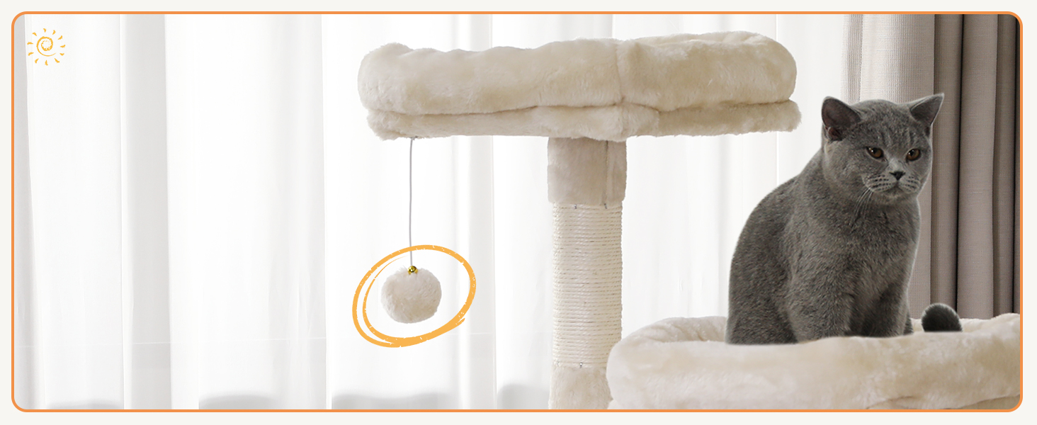 Кігтеточка для котів MSmask велика, стабільна, багатоярусна з 2 платформами, 2 будиночками, гамаком, сизалевими стовпчиками (Бежева, 160 см)