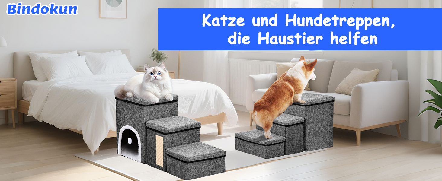 Сходинки для собак маленьких порід, 43 см, 3 сходинки, складаються, з которачкою, протиковзке покриття, до 50 кг, сірі