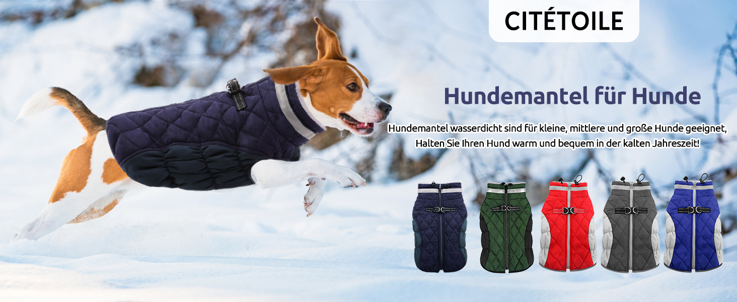 Зимовий одяг для собак CITETOILE: теплий водонепроникний жилет з флісовою підкладкою та світловідбиваючими елементами (М, темно-синій)