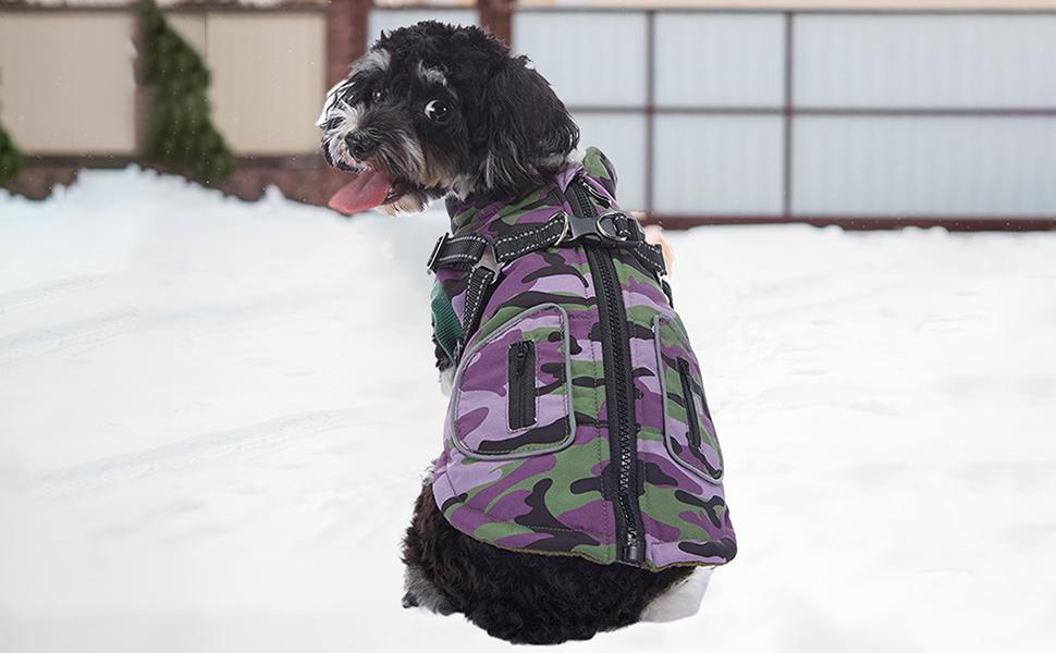 Теплий зимовий одяг для собак: відбиваючий зимовий одяг для цуценят, жилет для собак з вбудованим шлейкою, для маленьких, середніх та великих собак, бургундський колір S