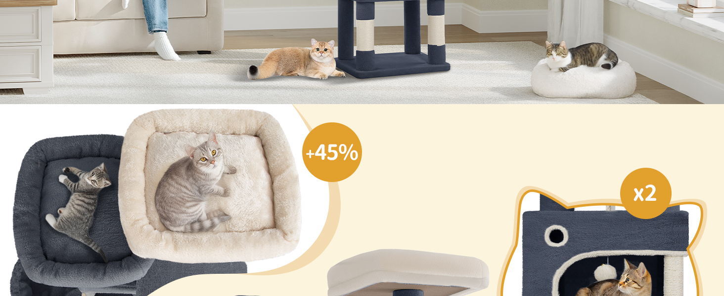 Драбина-кіготь для котів Hzuaneri, 159 см, з 8 кігтеточок, 3 платформ, 2 будиночків, кошиком, плюшевими кульками, мотузкою з сизалю, підходить для котів різних розмірів, MS15918LG (XL, темно-сірий)