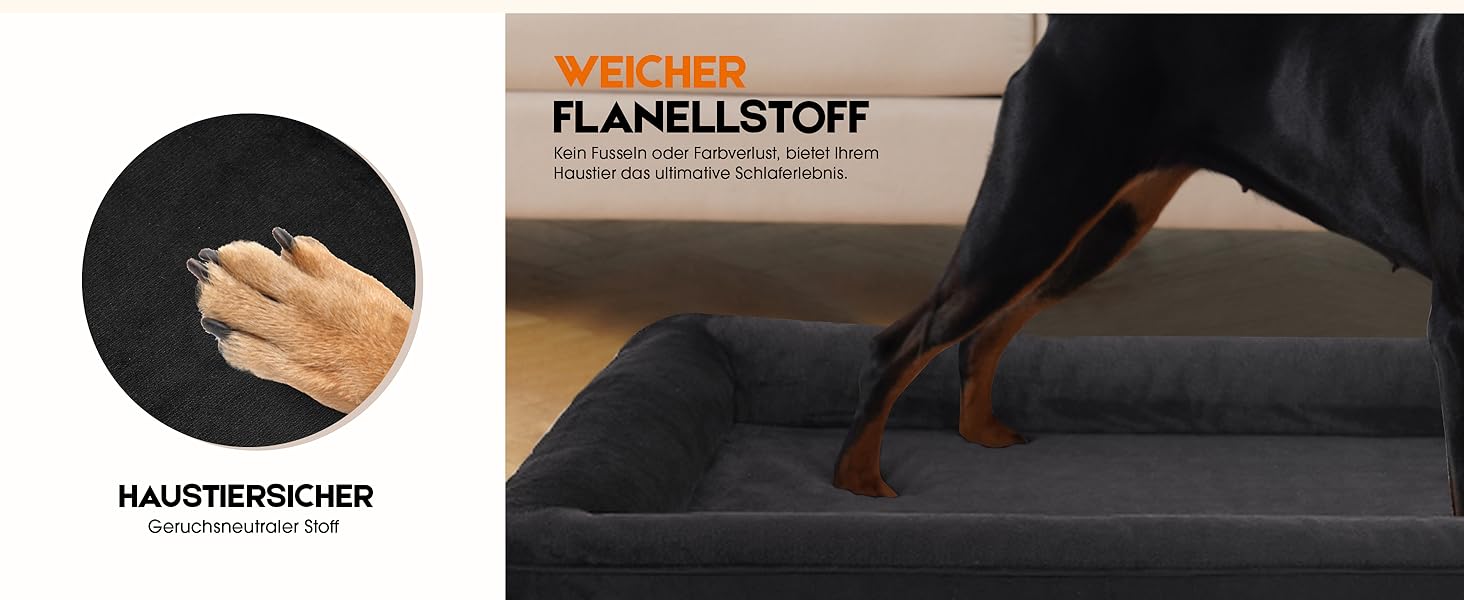 Ортопедичне ліжко для собак XL, корзина для собак, що стирається, з яєцеподібною піною, водонепроникний диван для собак з неслизьким дном та чотиристоронньою подушкою (Чорний, 117x76x19cm)