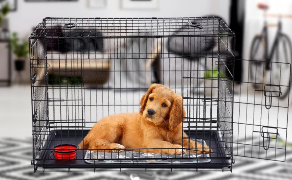 Клітка для собак Arebos | Транспортна переноска для собак, складна | Клітка для собак, чорна, 107 x 71 x 77,5 см