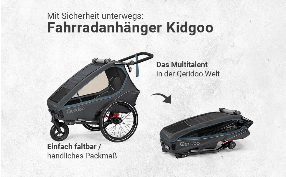 Qeridoo Kidgoo 1 Navy Blue - Причіп для велосипеда, прогулянковий візок для дітей, тренажер для ходьби, 38л, з амортизацією та ARS