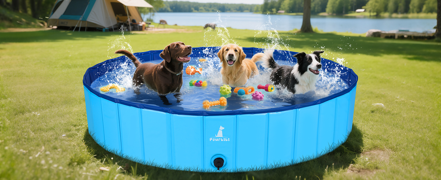 Басейн для собак Pourbibi, 80x20 см, складаний, з ПВХ, антиковзаюча поверхня