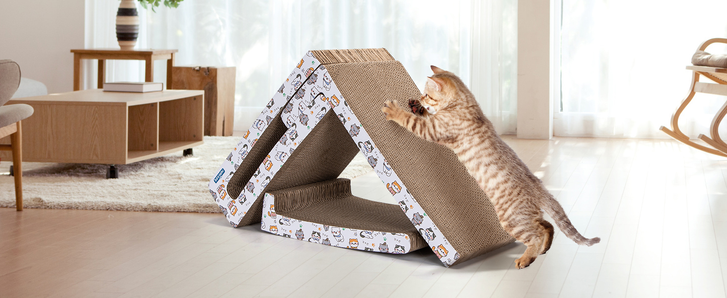 Кігтеточка для котів Nobleza Katze Kratzbrett 3 в 1 з котячою м'ятою, з екологічного картону, 43x24x15 см