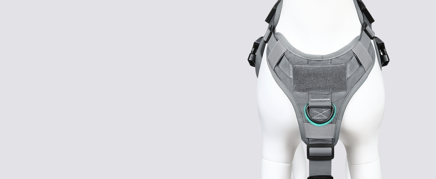 Шлейка для собак Rabbitgoo великих порід, без натягу, тактична з MOLLE, металеві пряжки, дихаюча, військова, регульована, з підкладкою, сіра, L (1 шт.)