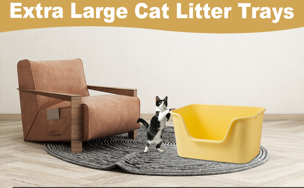 Відкритий лоток для котів Duscdesp 64x45x33 см з високим бортиком, сірий. Великий лоток для котів, без кришки, стійкий до розбризкування, підходить для великих котів та кошенят.