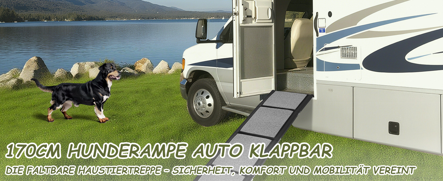 Рампа для собак, складана, 170x44 см – алюмінієва рампа з антиковзким покриттям, до 80 кг, для SUV, легкових авто, автодому