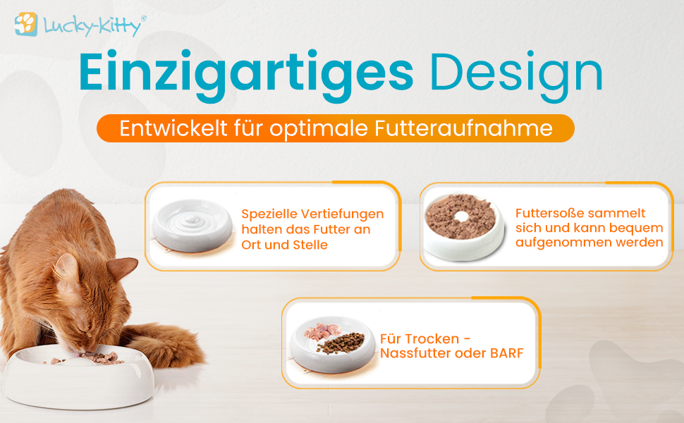 Керамічна миска для котів Lucky-Kitty XL, 27 см, для всіх порід та віку | Миска для корму котів, стійка до миття в посудомийній машині