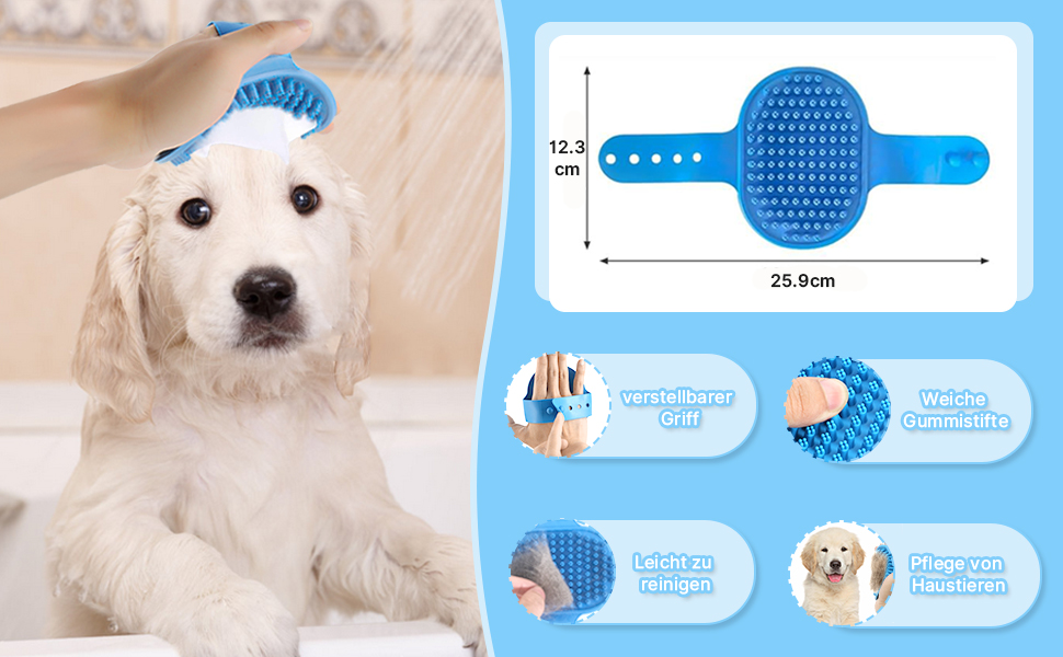 Набір для догляду за тваринами 6 в 1: щітка для собак, гребінець для вичісування підшерстка, тример, гребінець від бліх, щітка для миття | Синій, прямокутний