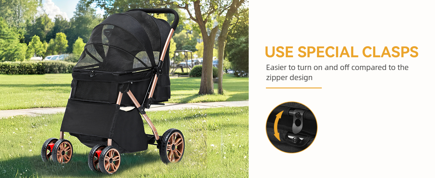 Візок для собак DWVO 3-в-1: візок, переноска, сумка. До 22 кг, EVA-колеса, сітчасті вікна, чорний (58,5x76x105 см)