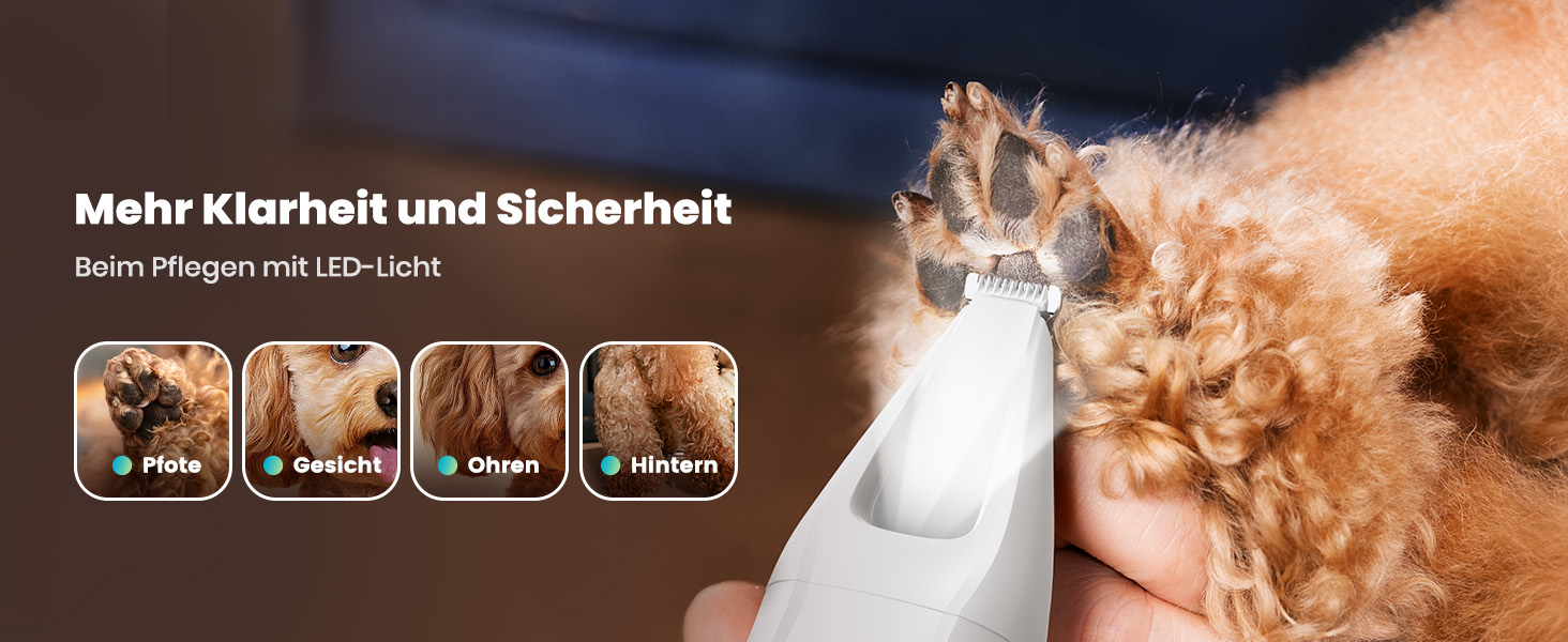 Машинка для стрижки собак і котів oneisall 4-в-1 з LED-підсвічуванням, триммер для лап та точилка для кігтів, акумулятор 2000mAh (біла)