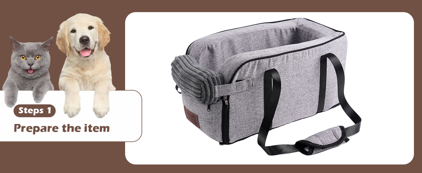 Автокрісло для собак та котів на середню консоль, стабільне, з ременем, знімний, миючий, для собак та котів до 6 кг (замша)