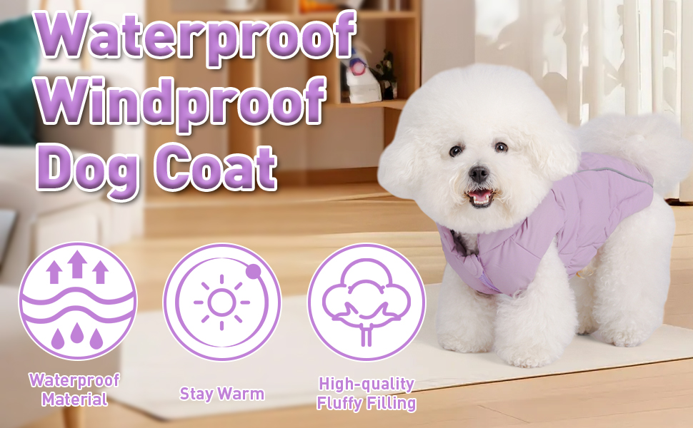 Водонепроникна та вітрозахисна жилетка для собак з D-кільцем, тепла зимова куртка для собак (Lila, S)