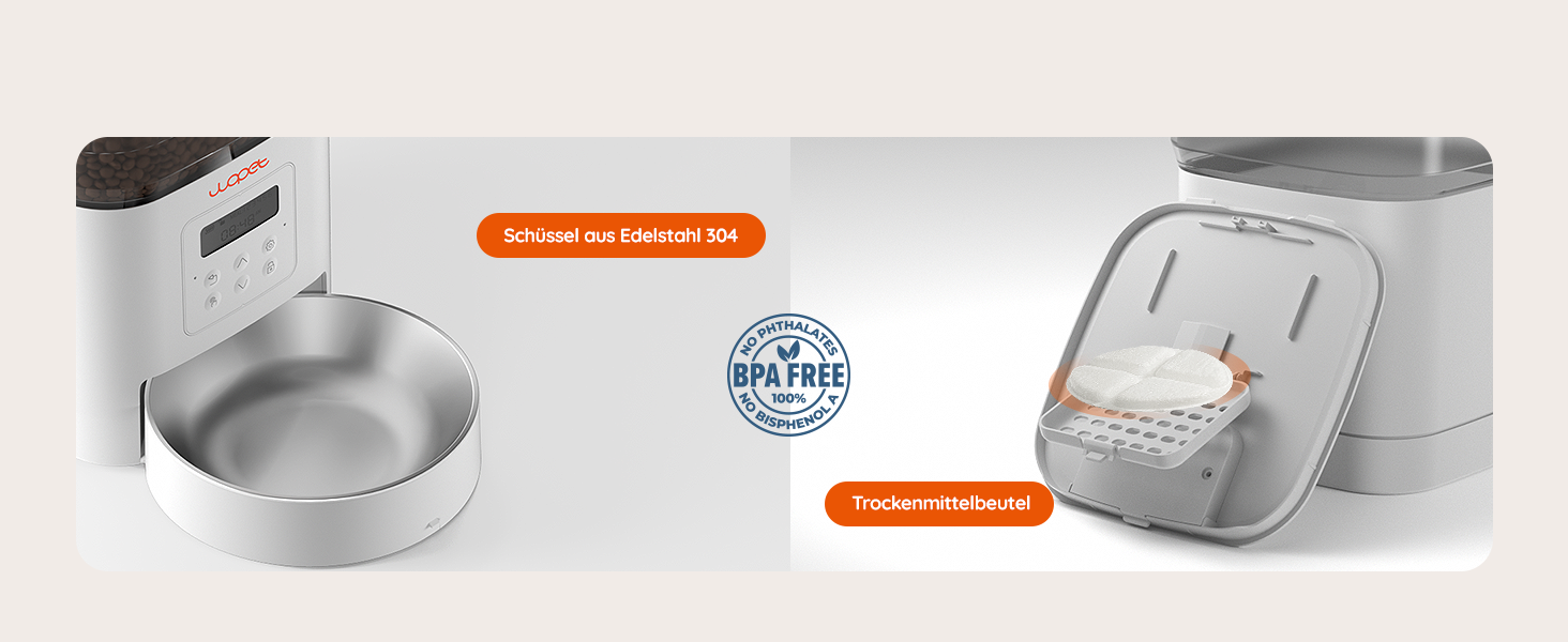 Автоматичний кормушка для котів WOPET 4L: програмування, 180 днів роботи, сталева миска, білий колір