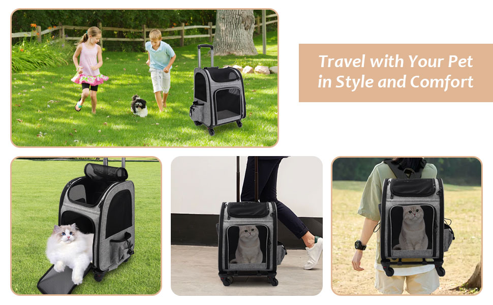 Тролей-рюкзак для собак та котів 2в1, зручна переноска з сіткою, багатофункціональний рюкзак для тварин на 4 колесах, дихаючий рюкзак-переноска для котів та цуценят