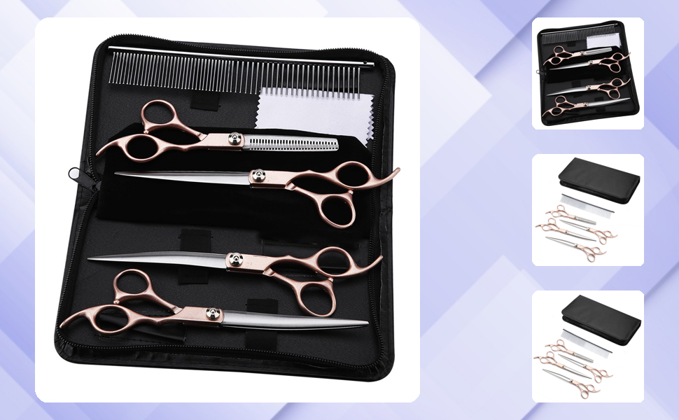 Набір професійних ножиць для грумінгу собак та котів Haustierschere 4 шт. з PU-чохлом