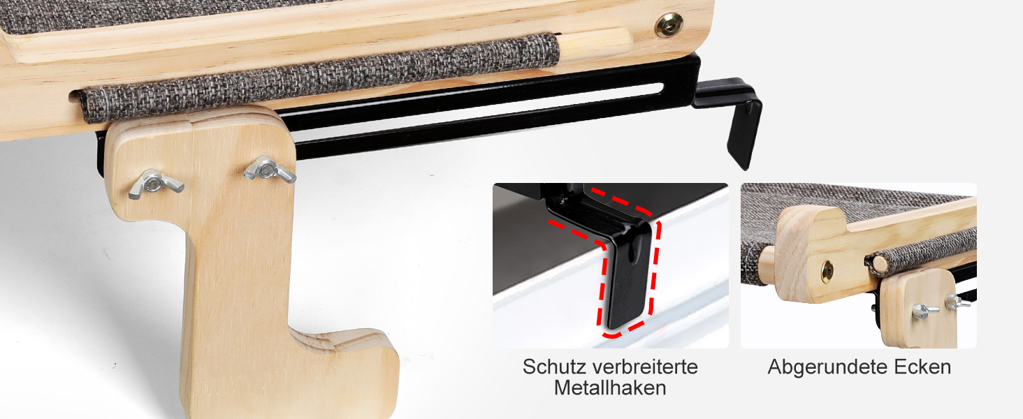 Котів гамак для вікна, лежанка для котів, міцна велика гамак для котів, дерев'яне ліжко для котів на вікно зі знімним товстим чохлом, зручне ліжко для котів на підвіконня, економне місце до 30 кг, чорний