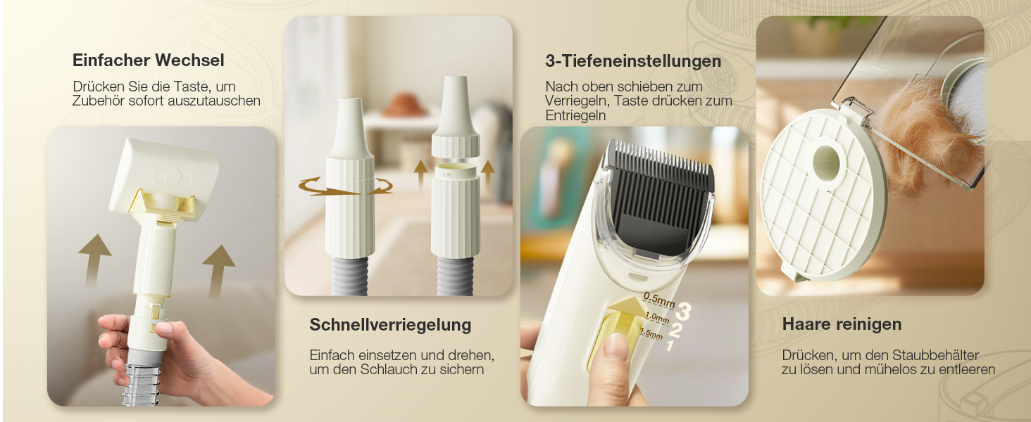 Набір для грумінгу тварин 7-в-1: шерсть, пилосос, фен. Потужність 11000Pa, об'єм контейнера 2.5л, 3 режими сили всмоктування та температури. Підходить для собак та котів. Колір: жовтий.