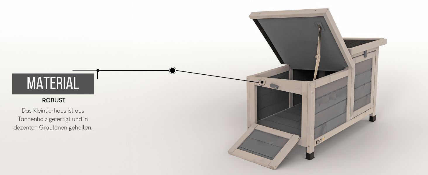 Клітка для кроликів Lionto з дерева з двома входами, 70x43x45 см, водостійке дах з бітуму та пластикові ніжки, для внутрішнього та зовнішнього використання, зимостійка, сучасний дизайн