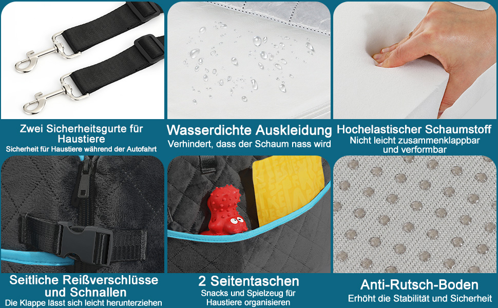 Автокрісло для собак - переноска для маленьких собак до 20 кг з ременем безпеки, чорно-сіре, для подорожей