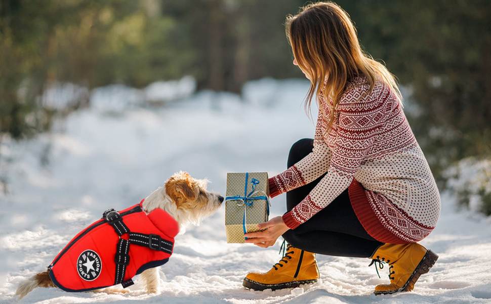 Водонепроникна куртка для собак середнього розміру на зиму. Тепла, з підкладкою, з грудним ременем, світловідбиваюча, без рукавів, з шлейкою, червона M