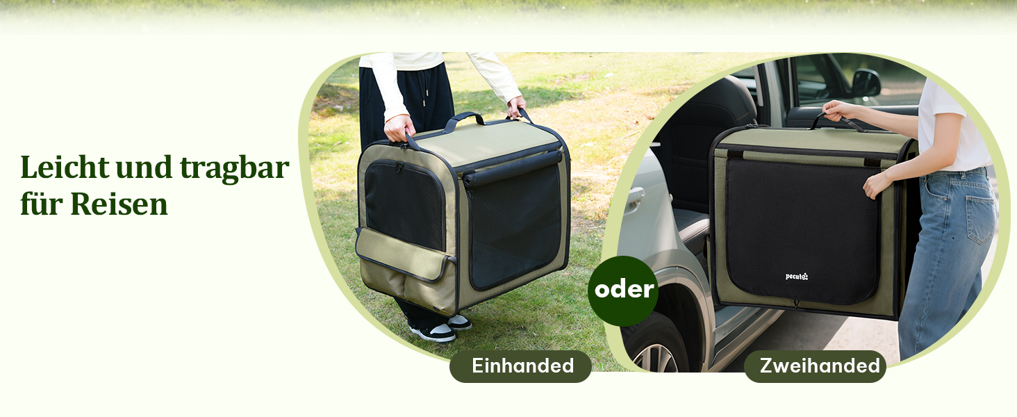 Pecute Розширювана переноска для котів та маленьких собак, переноска-трансформер, 61 x 52 x 45 см, для подорожей, темно-сірий, темно-зелений