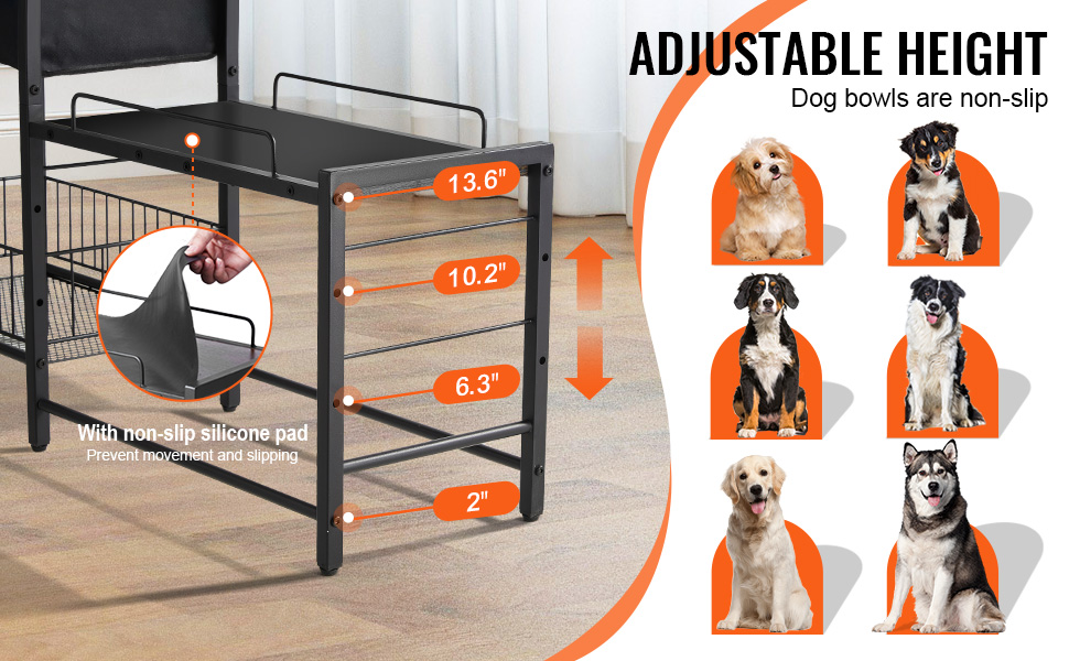 Підставка для корму для собак VEVOR, 92 x 27 x 75 см, з піднятими мисками, для великих, середніх та маленьких собак