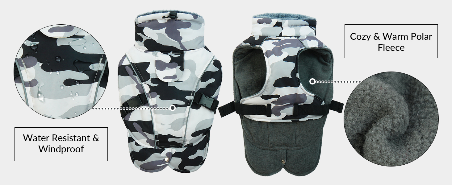 Водонепроникна куртка для собак XL, зимовий одяг для великих собак, флісова жилетка для собак (Камуфляж, XL)