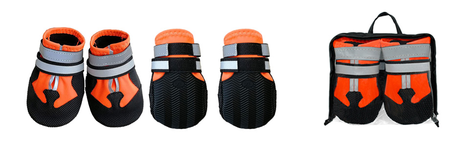 Водонепроникні чоботи для собак Leeko, 4 шт. - антиковзаючі, захист лап, з відбиваючим ремінцем, на липучці, для маленьких собак, помаранчеві (S)