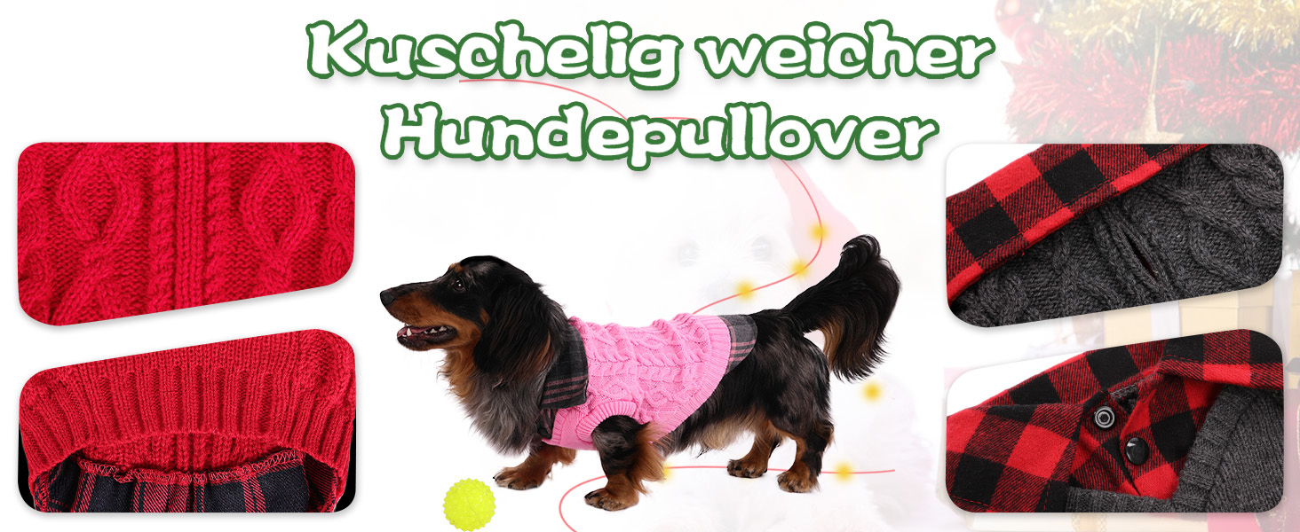 Теплий собачий светр CITE TOILE з візерунком у клітинку, комір-стійка та отворами для повідка – зимовий одяг для собак маленьких, середніх та великих порід, котячий светр на Різдво, Рожевий, XL