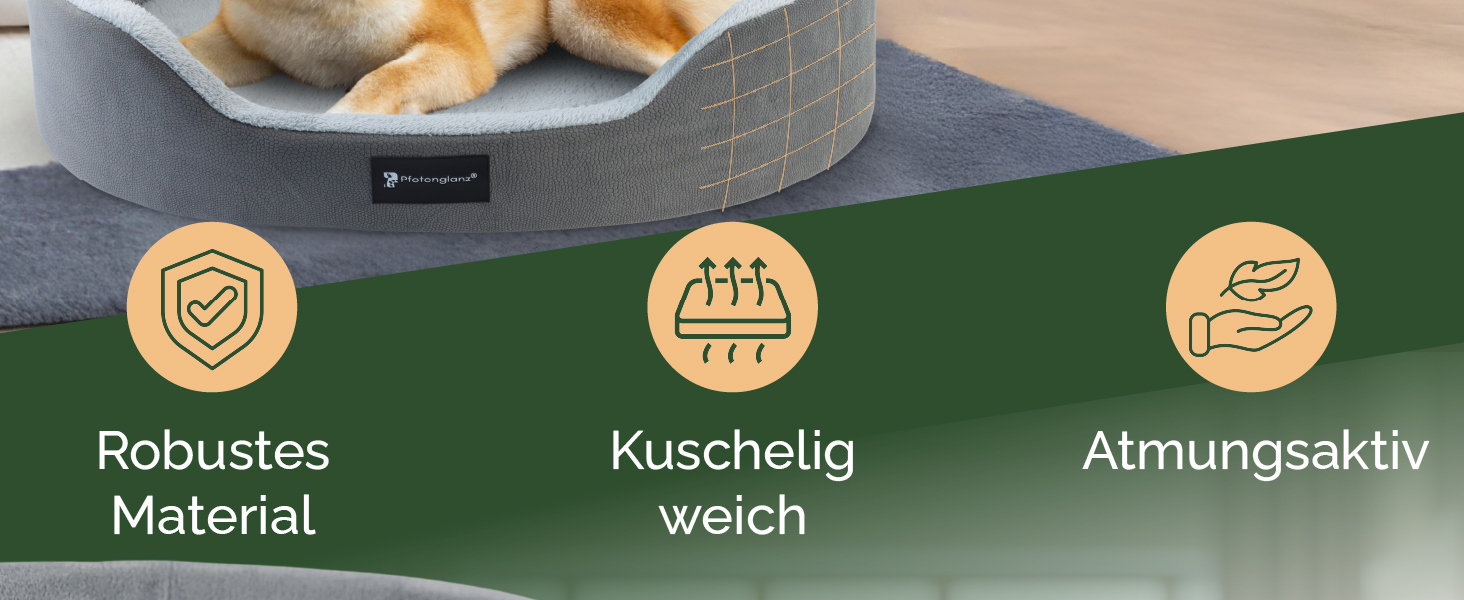 Ортопедичне ліжко для собак Pfotenglanz: зручне та м'яке ліжко-корзина для собак середніх порід. Розмір 85x65 см, з вологостійким покриттям, ковзаючою основою та м'якою матрацом з холодним пінополіуретаном. Сірий колір.