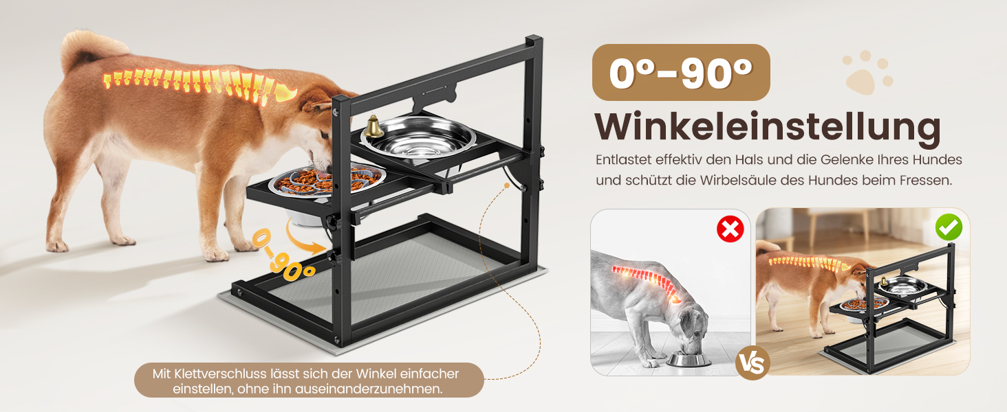 Підвищена годівниця для собак Sunowl, регульована по висоті та куту нахилу, 0-90°, 2 миски з нержавіючої сталі, повільне годування, не проливається, з килимком