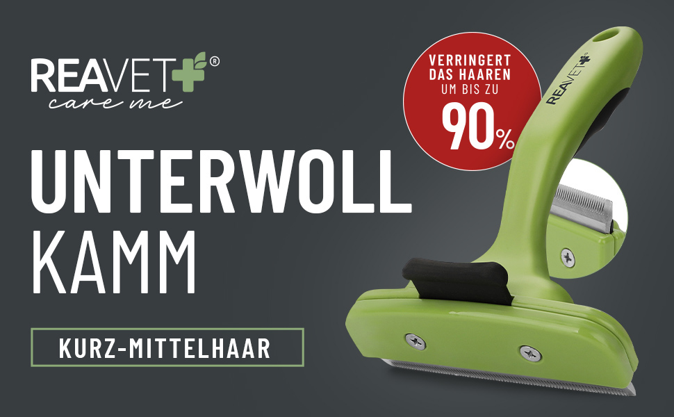 Гребінець для вичісування підшерстя ReaVET для собак та котів з короткою шерстю, середніх порід. Видаляє підшерстя, доглядає за верхнім шаром шерсті, з кнопкою самоочищення. Ідеально для сезонного линяння. (Великий, L)