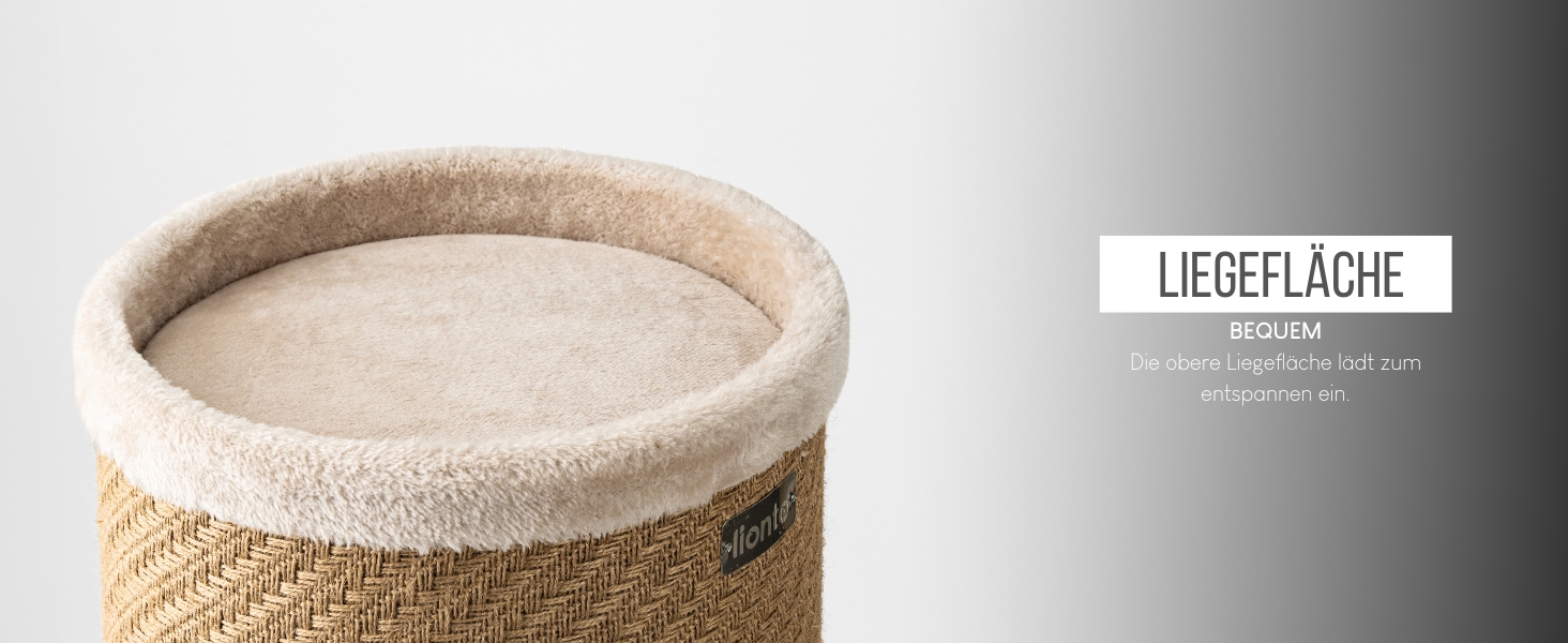 Котячий когтетоп Lionto з сизалю з іграшковим м'ячиком та плюшевим обідком, висота 50 см. Стабільний когтетоп для кошенят та дорослих котів, ідеальний догляд за кігтями та розваги, багато місць для хованнів, діаметр 36 см, висота 50 см (джут, висота 70 см)