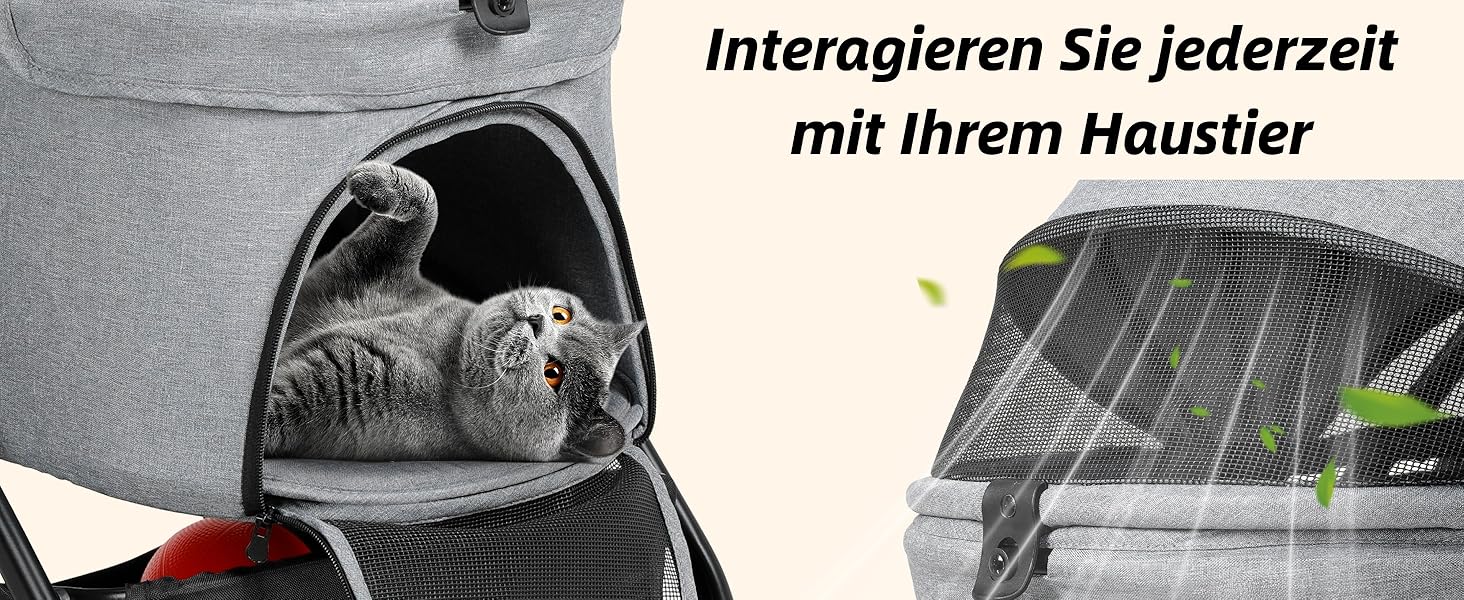 Візок для собак та котів MAMIZO, складний, до 20 кг, сірий